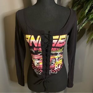 NWT Fashion Nova Angel Energy Motorsport Tie Up Long Sleeve Cropped Tee